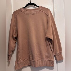AERIE | down to earth crew neck sweatshirt in cappuccino size XS